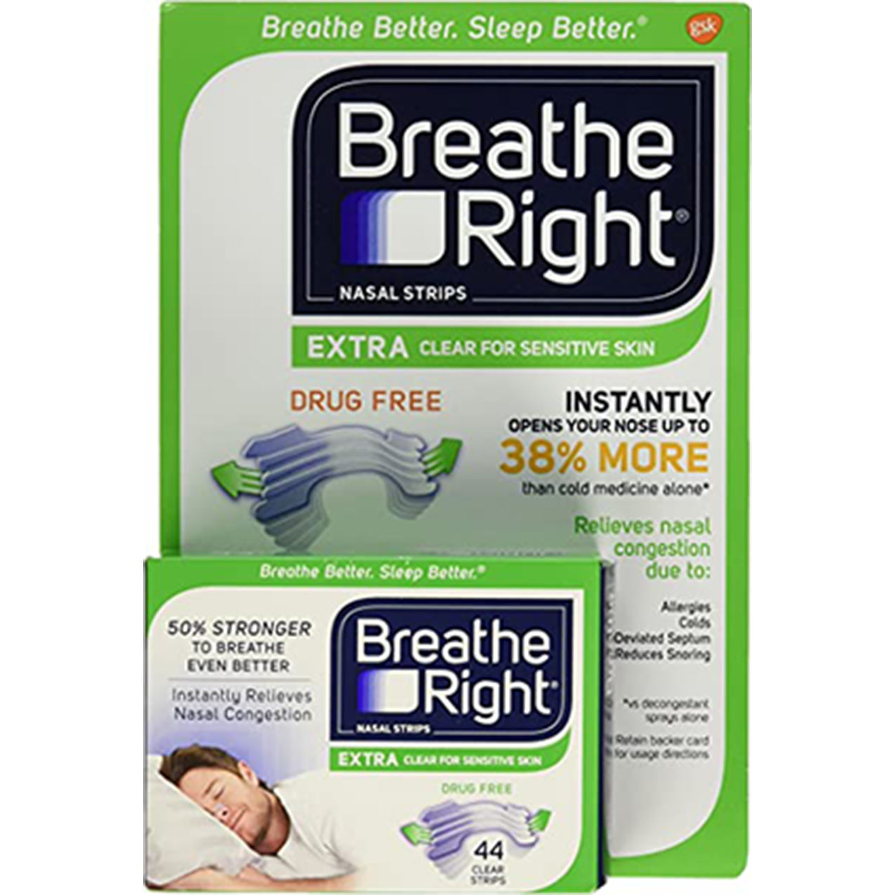 Breathe Right Extra Clear Nasal Strips Drug Free Sensitive (72 Extra